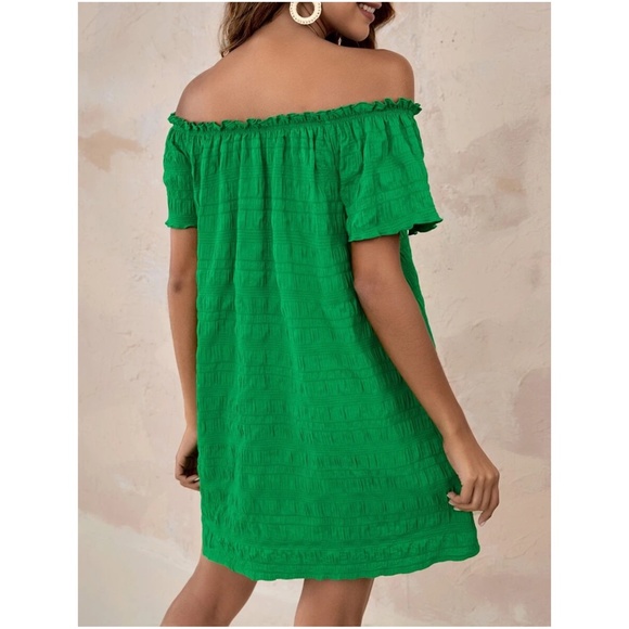 Off Shoulder Ruffle Mini Dress Green - Picture 4 of 4